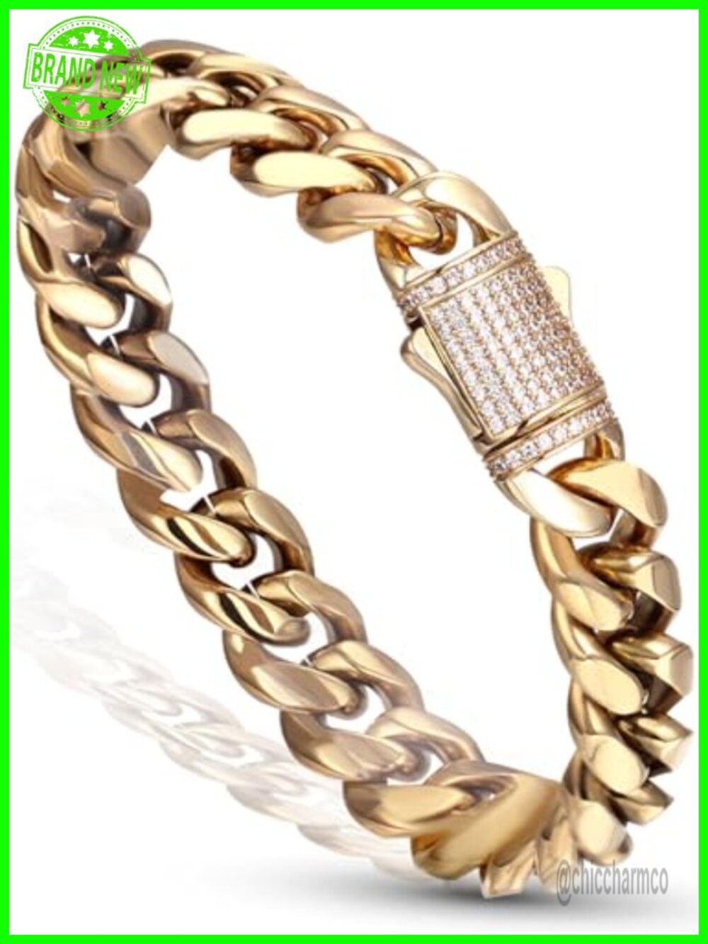 14K Gold Plated Cuban Link Bracelet 12mm Stainless Steel Hip Hop Jewelry Men